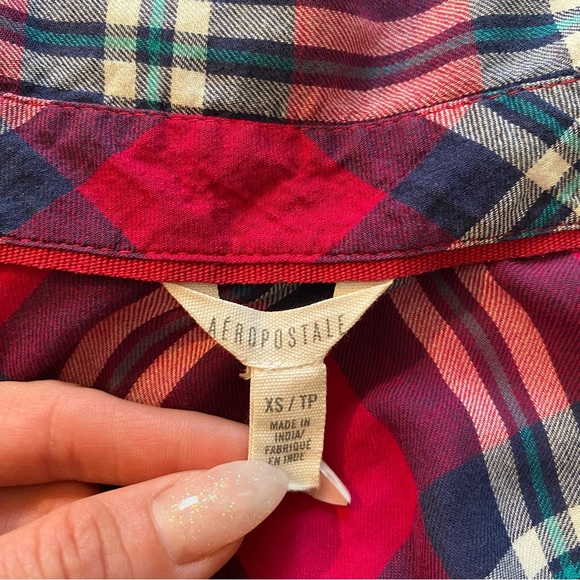 Aeropostale pink and blue with plaid button down shirt - Picture 5 of 5